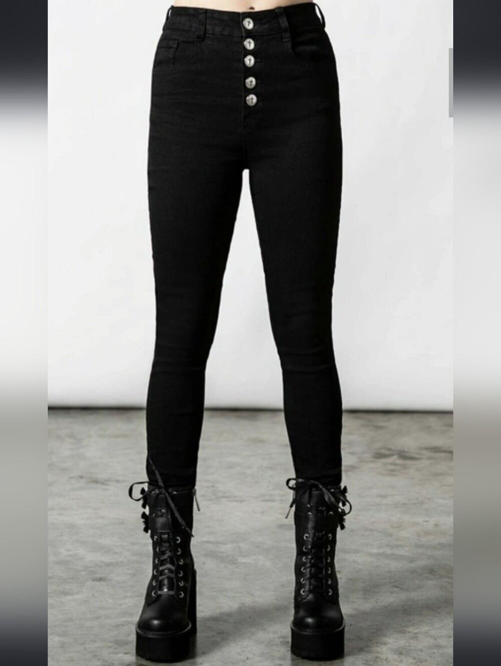 Killstar High-Waisted Black Skinny Jeans with Button Fly